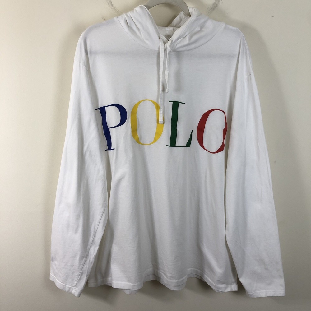 Polo Ralph Lauren Multicolored Logo Graphic Light T-Shirt Hoodie Men's 2XL White